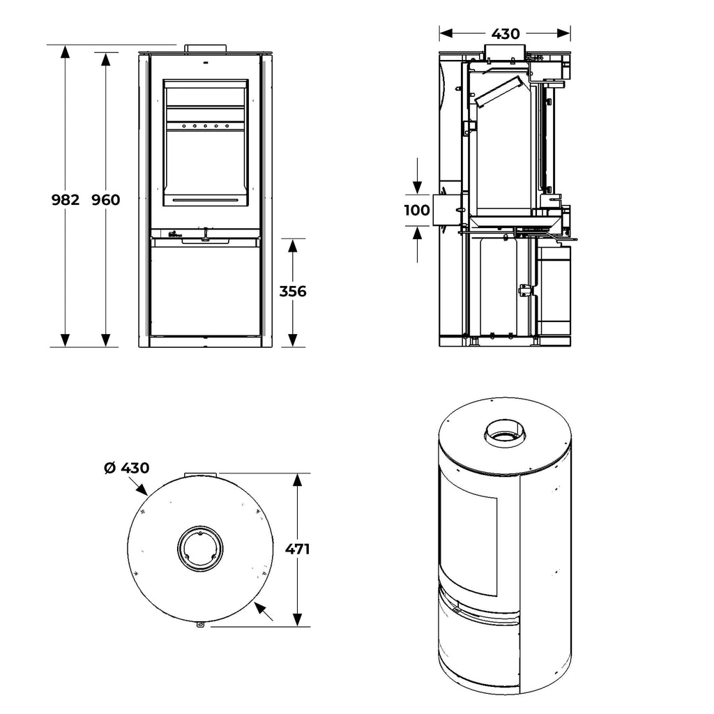 Mi-Fires Poppy With Door Wood Burning Stove 5KW