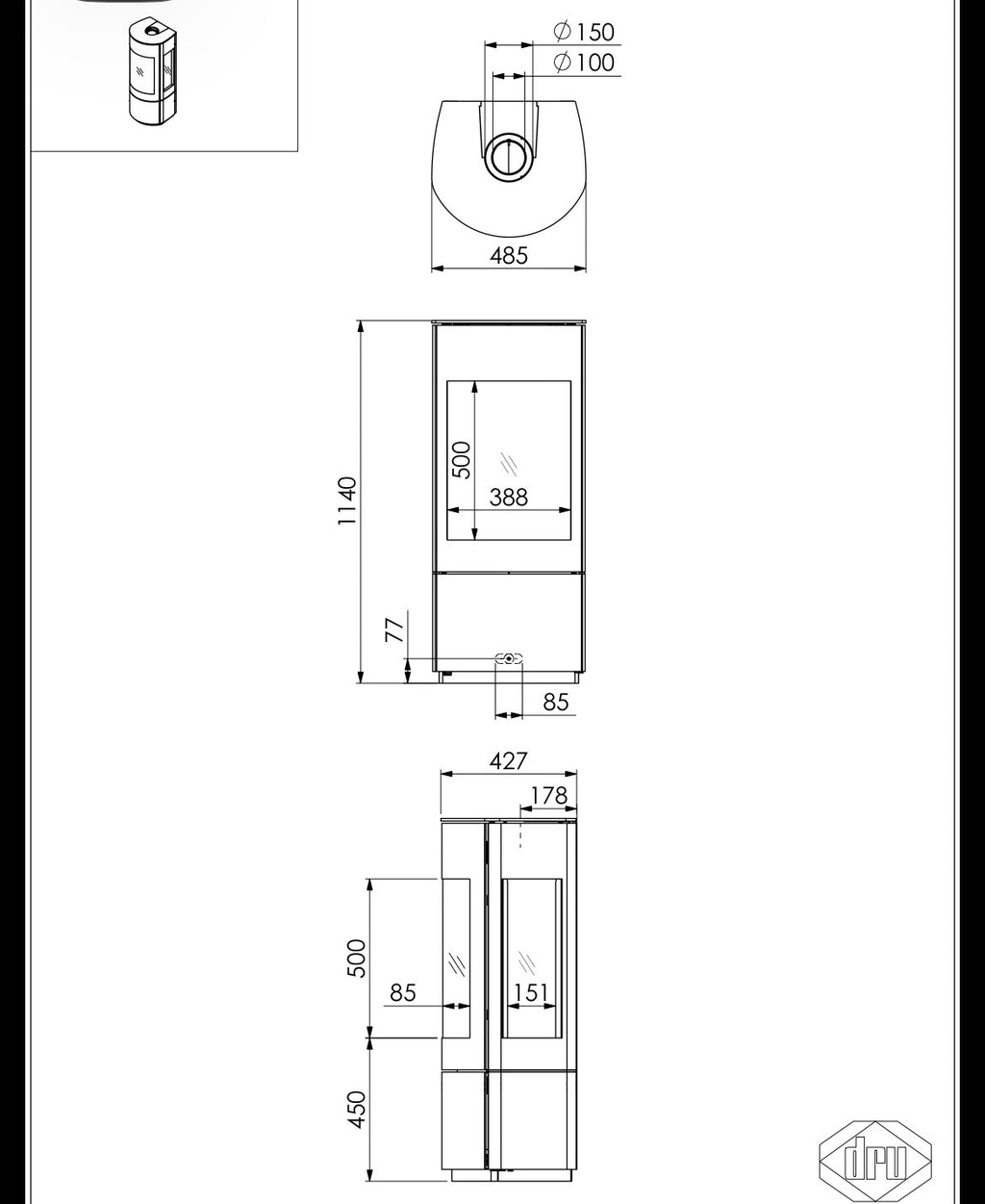 Dru Convexo Balanced Flue Freestanding Gas Stove Unboxed Model RRP £4730
