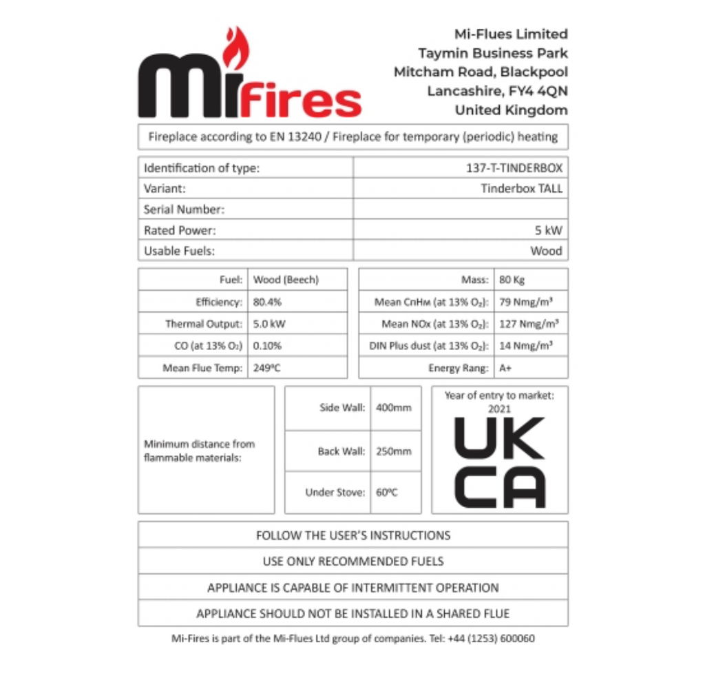 Mi-Fires Tall Tinderbox Wooburner