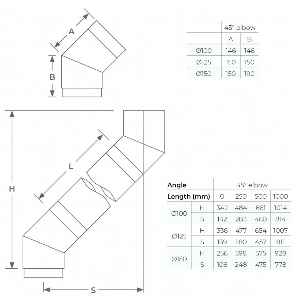 VIT-Smooth - Smooth 45° Elbow - Ø150mm