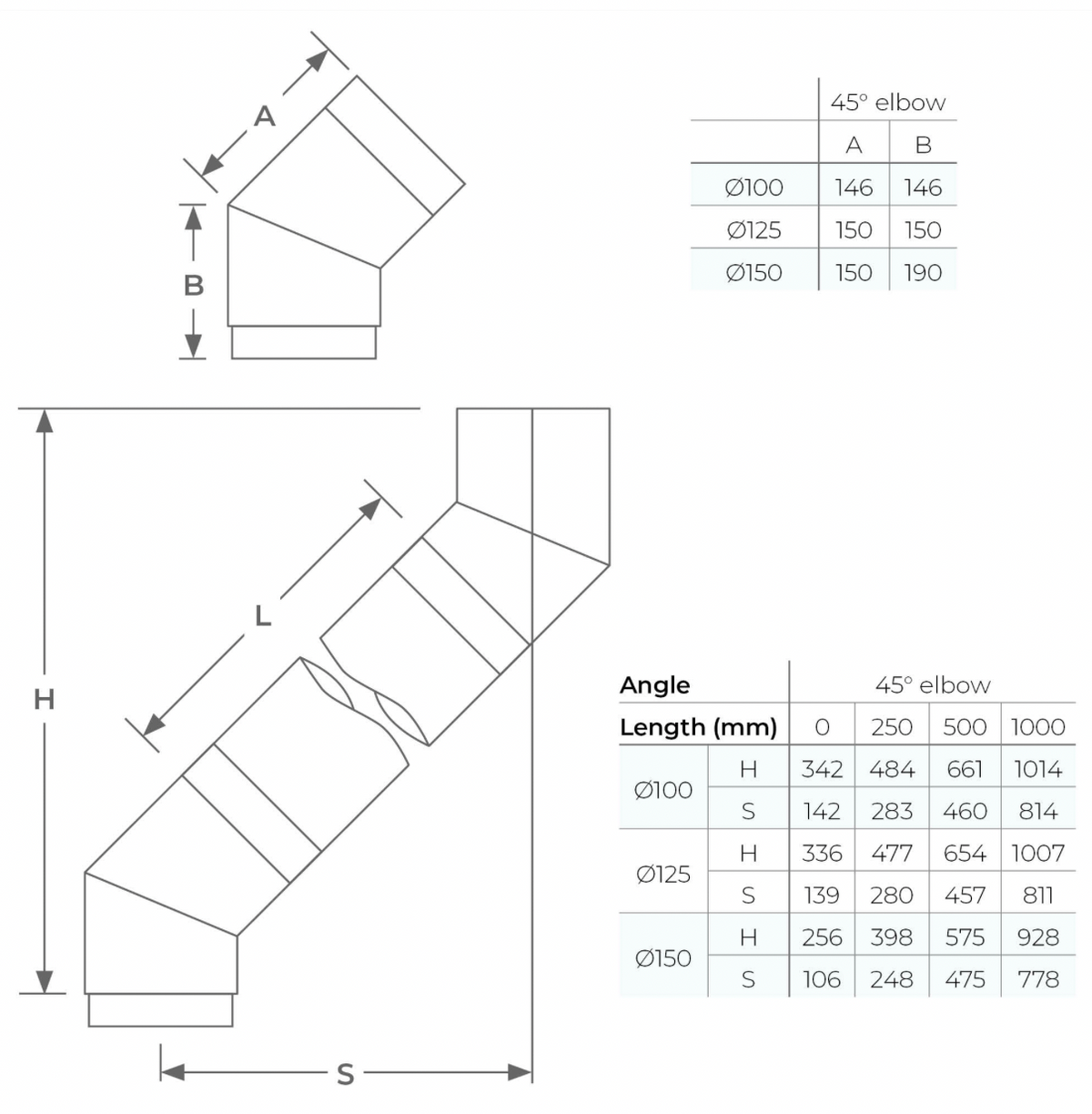 VIT-Smooth - Smooth 45° Elbow - Ø150mm