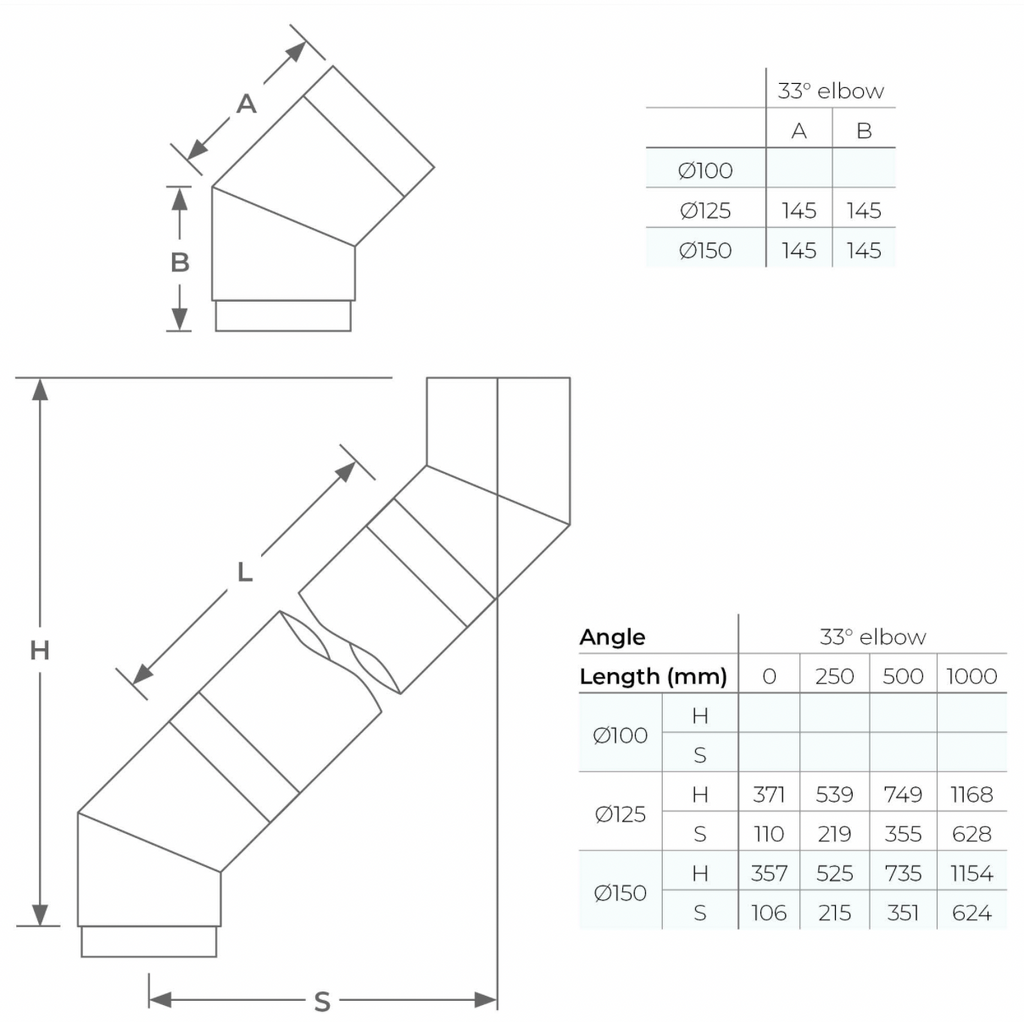 VIT-Smooth - Smooth 33° Elbow - Ø150mm