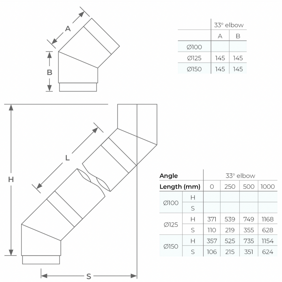 VIT-Smooth - Smooth 33° Elbow - Ø150mm
