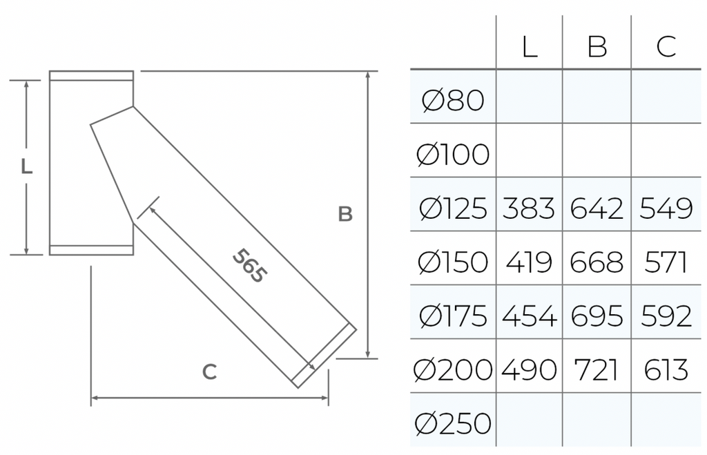 TWPro MB - Long 135º Tee - Ø 150
