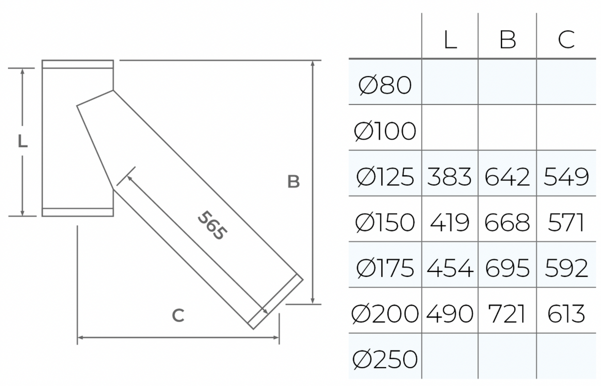 TWPro MB - Long 135º Tee - Ø 150