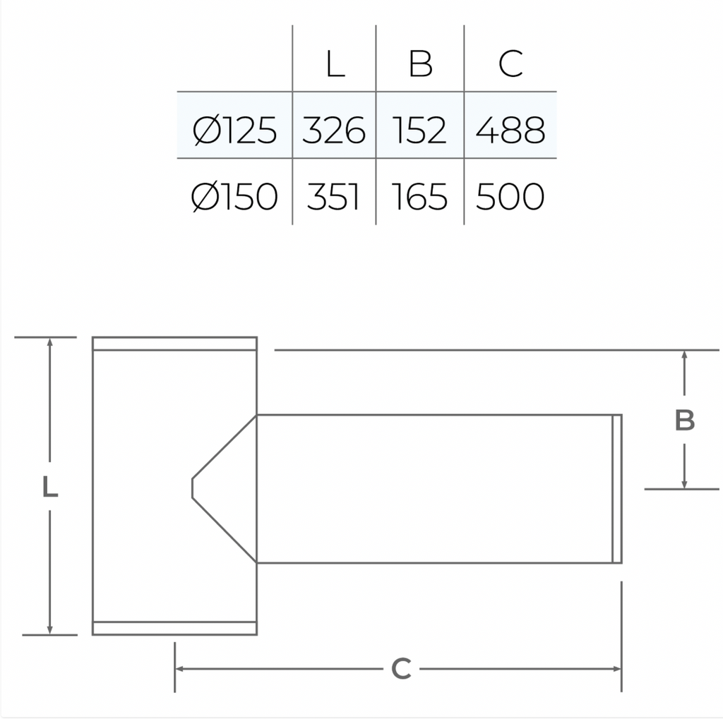 TWPro MB - Long 90º Tee (450mm) - Ø 150
