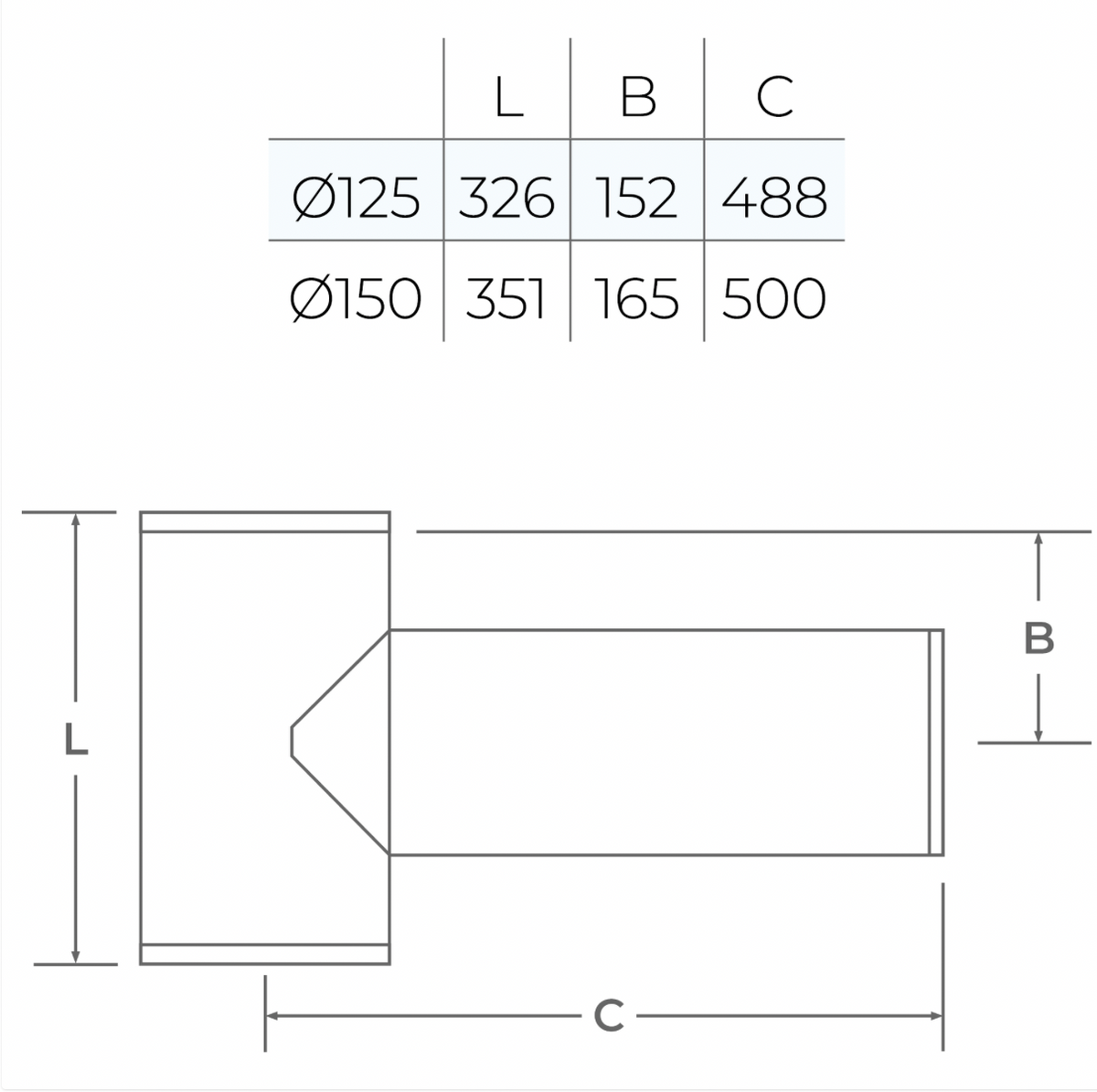 TWPro MB - Long 90º Tee (450mm) - Ø 150