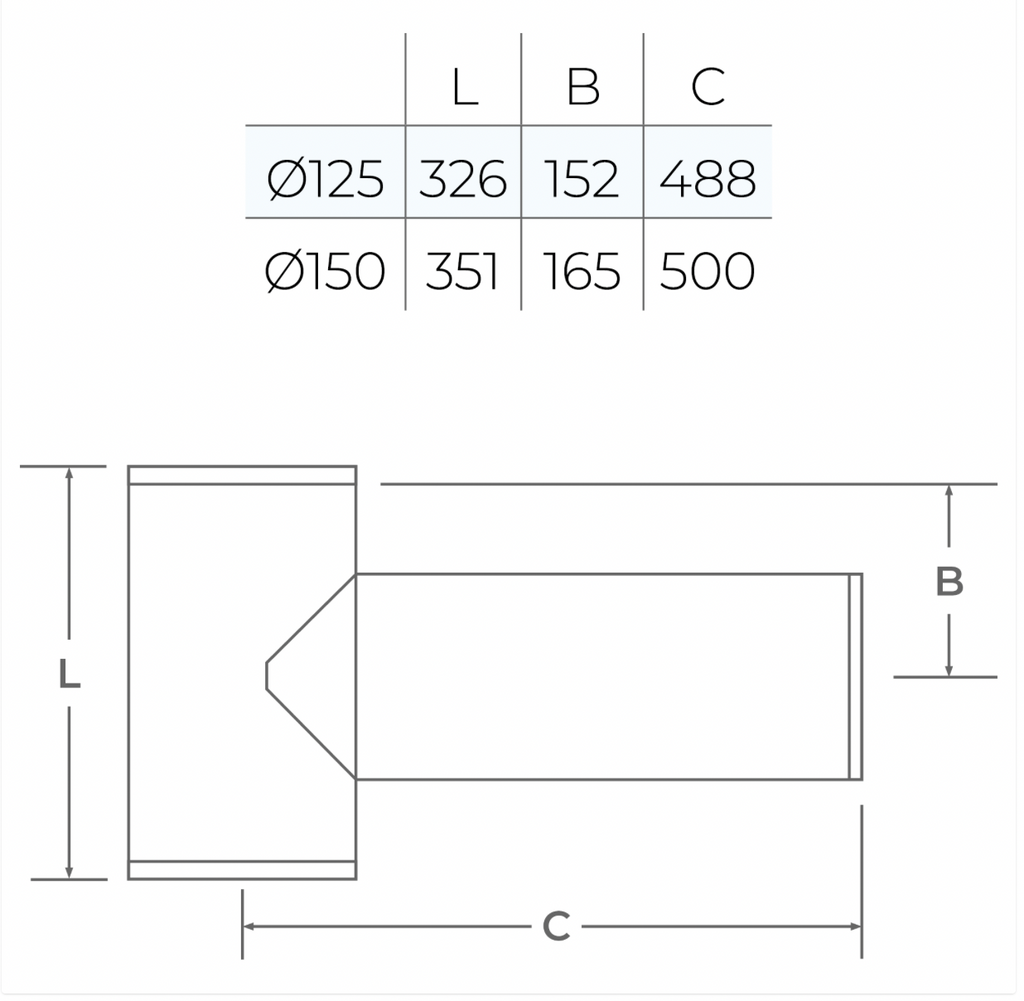TWPro MB - Long 90º Tee (450mm) - Ø 125