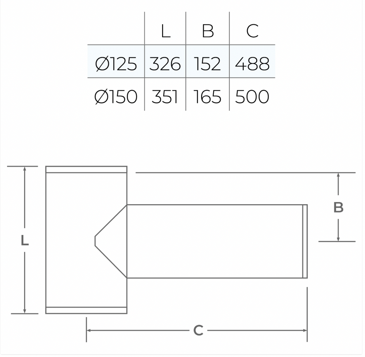 TWPro MB - Long 90º Tee (450mm) - Ø 125
